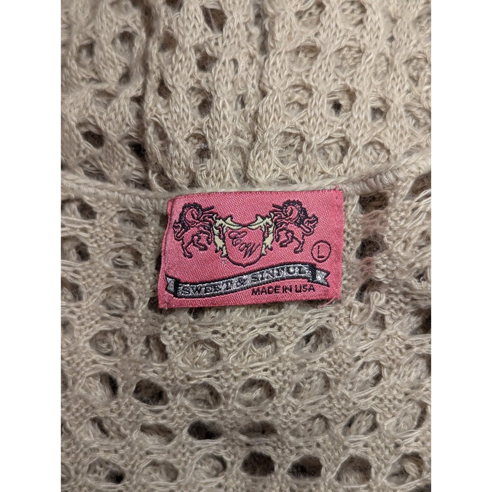 Womens Beige L Crochet Open Knit Pullover Sweater Beach Cover Up Boho Stagecoach - Picture 7 of 9